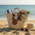 Tunisian Handwoven Straw Bag with Tunisia Motif