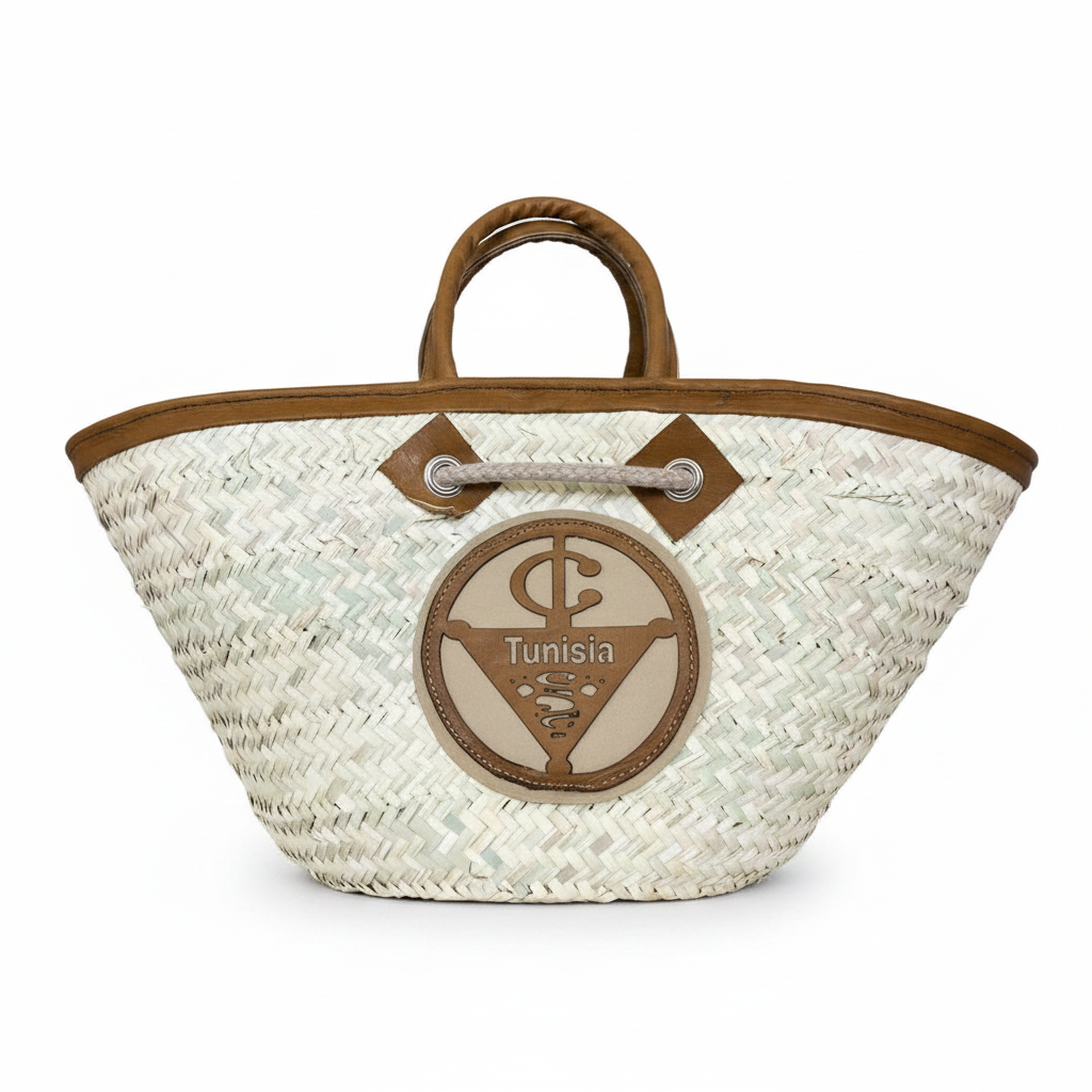 Tunisian Handwoven Straw Bag with Tunisia Motif